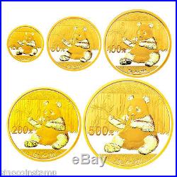 China 2017 1g, 3g, 8g, 15g and 30g Gold Panda Coins Set
