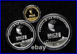 China 2017 3 Pieces Gold and Silver Coins Set BRICS Xiamen Summit