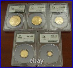 China 2017 Gold 1.83 oz Full 5 Coin UNC Panda Set Bank of China Sealed