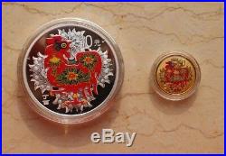 China 2017 Rooster Colorized Gold and Colorized Silver Coins Set