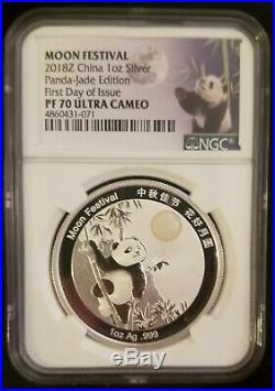 China 2018 1 Oz 88g Silver Panda Jade Moon Festival 3 Coin Set NGC PF 70 FDOI