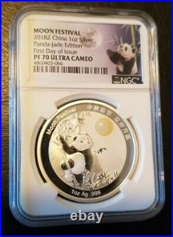 China 2018 1 Oz Silver Jade Moon Festival Panda 2 Coin Set NGC MS/PF 70 Box COA