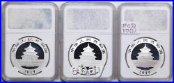 China 2019 (S, G, Y) 30g Silver Panda 3-Coin Set MS70 NGC Tong Fang Signed