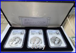 China 2020 3OZ TOTAL Silver 3-Coin Panda Set, MS70 NGC, Signed by Song Lina