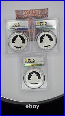 China 2020 3OZ TOTAL Silver 3-Coin Panda Set MS70 PCGS Shenyan Shagnhai Shenzen