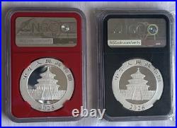 China 2026 Chinese Panda 30g. 999 Silver 10 Yuan 2-Coin Set NGC MS70/MS70