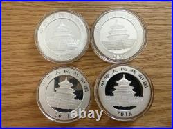 China 4 of 1oz Silver Panda coin set(2013,2016,2017,2018)