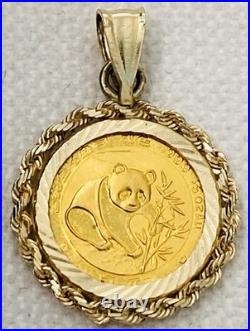 China 5 Yuan 1988 Panda. 999 Fine Gold 24K Coin Bezel Set with Pendant