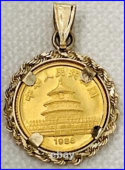 China 5 Yuan 1988 Panda. 999 Fine Gold 24K Coin Bezel Set with Pendant