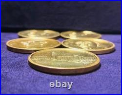 China 70th Anniversary Coin Set of 5, Slightly Scratched, Vintage Collectible