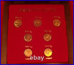 China Chinese Gold Panda 1/10 oz Prestige SET 7 Coin 1982 to 1987