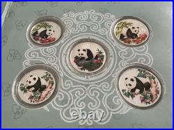 China Panda Colorized Silver 5 Coin Set With Case & COAs