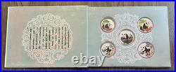China Panda Colorized Silver 5 Coin Set With Case & COAs