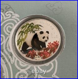 China Panda Colorized Silver 5 Coin Set With Case & COAs