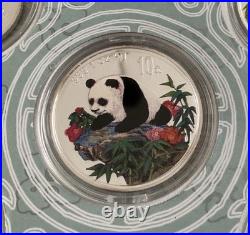 China Panda Colorized Silver 5 Coin Set With Case & COAs