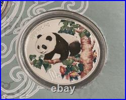China Panda Colorized Silver 5 Coin Set With Case & COAs