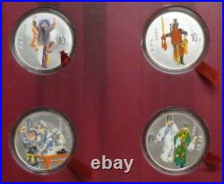 China Peking Opera Coloured Proof 1oz. 999 Silver 10 Yuan 4-coin boxed set 2002