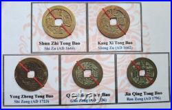 China, Qing 5-emperor Authentic Feng Shui Coin Set 1644 1796