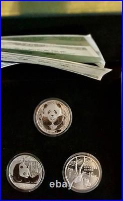 China SILVER PANDA PROOF SET 3pcs 50th ANNIV. 2011 WWF 3 x 1oz