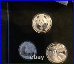 China SILVER PANDA PROOF SET 3pcs 50th ANNIV. 2011 WWF 3 x 1oz