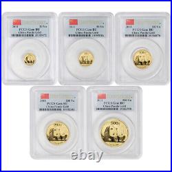 China Set of 5 2011 Gold Pandas PCGS Gem BU First Strike withBox & CoA