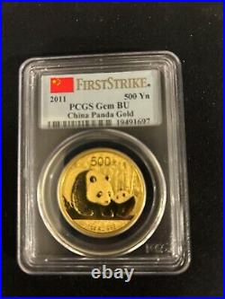 China Set of 5 2011 Gold Pandas PCGS Gem BU First Strike withBox & CoA