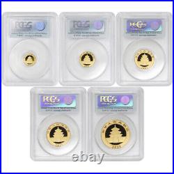 China Set of 5 2011 Gold Pandas PCGS Gem BU First Strike withBox & CoA