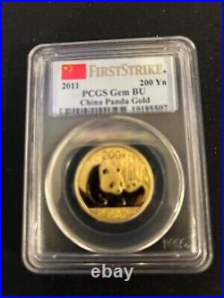 China Set of 5 2011 Gold Pandas PCGS Gem BU First Strike withBox & CoA