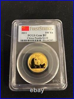 China Set of 5 2011 Gold Pandas PCGS Gem BU First Strike withBox & CoA