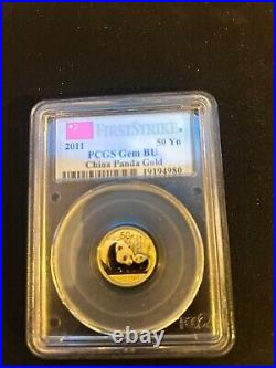 China Set of 5 2011 Gold Pandas PCGS Gem BU First Strike withBox & CoA