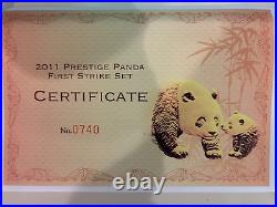 China Set of 5 2011 Gold Pandas PCGS Gem BU First Strike withBox & CoA