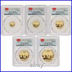 China Set of 5 2013 Gold Pandas PCGS MS70 First Strike Panda FS 24KT Gold Coins