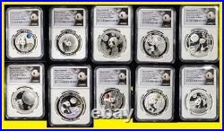 China Silver Moon Festival Panda 2015-24 10 pc complete Set. All NGC PF 70 UC