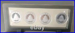 China Silver Panda 4 Coin Set+Floating 3D Display Case! All GEM BU+OGP CASE