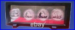 China Silver Panda 4 Coin Set+Floating 3D Display Case! All GEM BU+OGP CASE