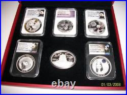 China Silver Panda Moon Festival 5 x 2 oz Set+ 1 oz oval lunar NGC PF 70 Box