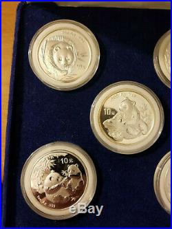 China chinese panda 1 oz. 999 silver 10 yuan coin set, 2003-2008, (2) 1998