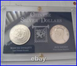 Chinese Silver Dollar 2 Coin Set Pei Yang Manchu, Sun Yat Sen Washington Mint