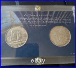 Chinese Silver Dollar 2 Coin Set Pei Yang Manchu, Sun Yat Sen Washington Mint