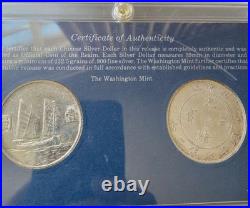 Chinese Silver Dollar 2 Coin Set Pei Yang Manchu, Sun Yat Sen Washington Mint