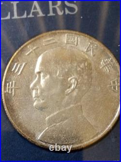 Chinese Silver Dollar 2 Coin Set Pei Yang Manchu, Sun Yat Sen Washington Mint