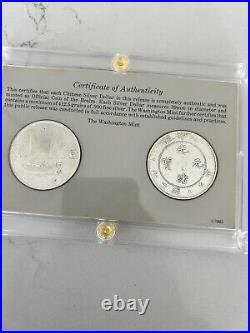 Chinese Silver Dollars Coin Set Manchu Dynasty & Sun Yat-Sen Washington Mint