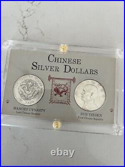 Chinese Silver Dollars Coin Set Manchu Dynasty & Sun Yat-Sen Washington Mint