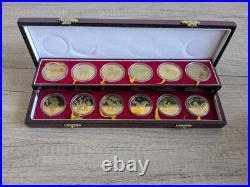 Chinese Zodiac 12-Gold Gilded Animal Coin Shenyang Mint Set In Presentation Box