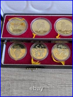 Chinese Zodiac 12-Gold Gilded Animal Coin Shenyang Mint Set In Presentation Box