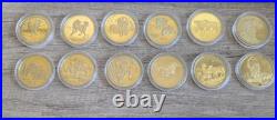 Chinese Zodiac 12-Gold Gilded Animal Coin Shenyang Mint Set In Presentation Box