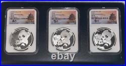 Christmas Gift Set SILVER PANDA x3 MS70 2019 SIGNED 10Y. 999 With Case 3 mints