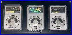Christmas Gift Set SILVER PANDA x3 MS70 2019 SIGNED 10Y. 999 With Case 3 mints