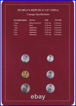 Coin Sets of All Nations CHINA 1988-95, 6 Coin Set. 1 Fen 1 Yuan. UNC