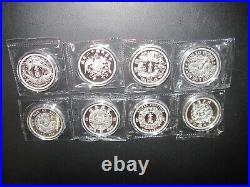 Complete 8 Coin Set of China Dragon Restrike 1 oz. Silver Coins